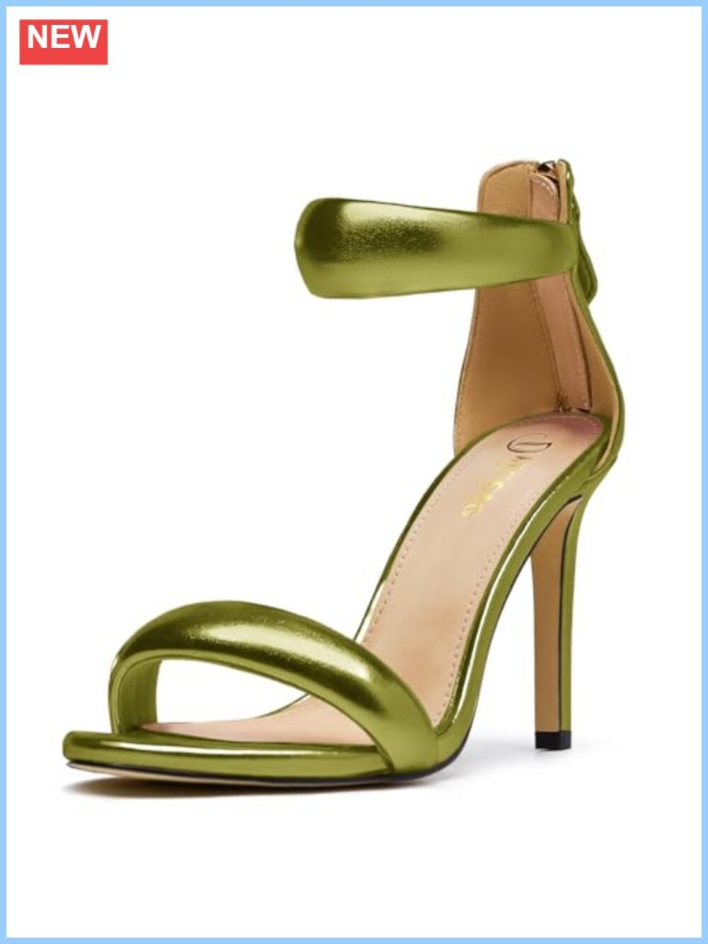 Women's Back Zipper Ankle Strappy Stiletto Heels Metallic PU